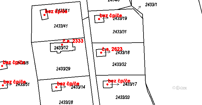 Bolevec 2623, Plzeň na parcele st. 2433/18 v KÚ Bolevec, Katastrální mapa