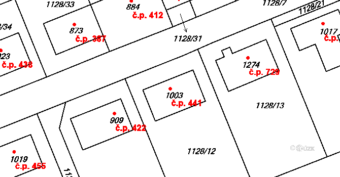 Nučice 441 na parcele st. 1003 v KÚ Nučice u Rudné, Katastrální mapa