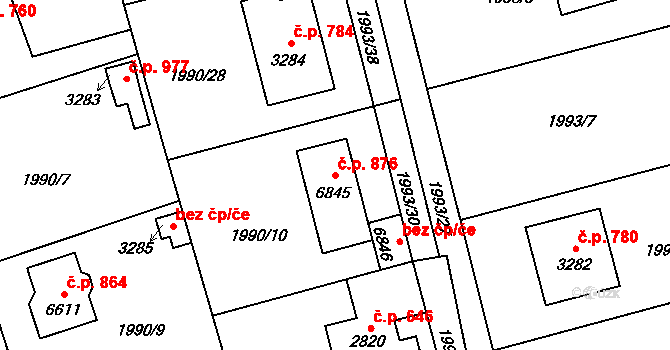 Beroun-Závodí 876, Beroun na parcele st. 6845 v KÚ Beroun, Katastrální mapa