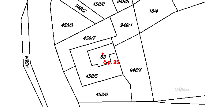 Klenovice 25, Všeruby na parcele st. 53 v KÚ Klenovice u Chrančovic, Katastrální mapa