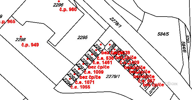 Chomutov 536 na parcele st. 2288 v KÚ Chomutov I, Katastrální mapa