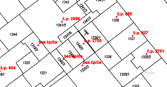 Východní Předměstí 2700, Plzeň na parcele st. 1340/2 v KÚ Plzeň, Katastrální mapa