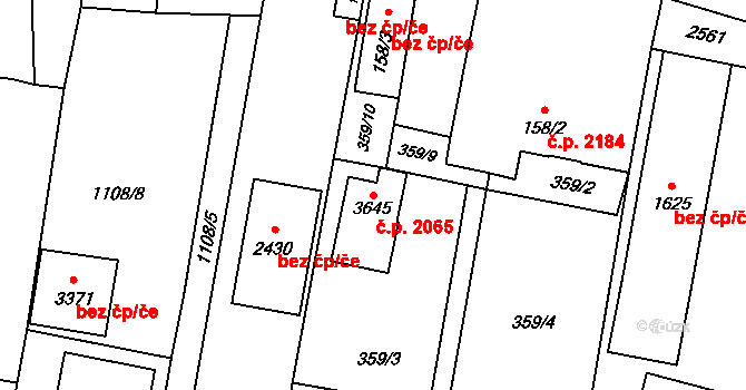 Hořice 2065 na parcele st. 3645 v KÚ Hořice v Podkrkonoší, Katastrální mapa