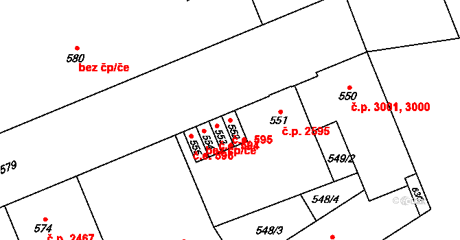 Kladno 595 na parcele st. 552 v KÚ Kladno, Katastrální mapa