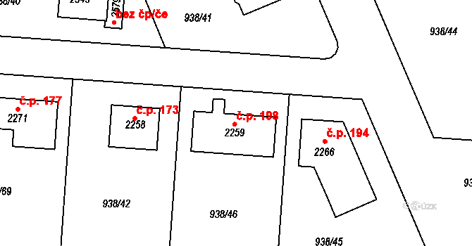 Radlík 198, Jílové u Prahy na parcele st. 2259 v KÚ Jílové u Prahy, Katastrální mapa