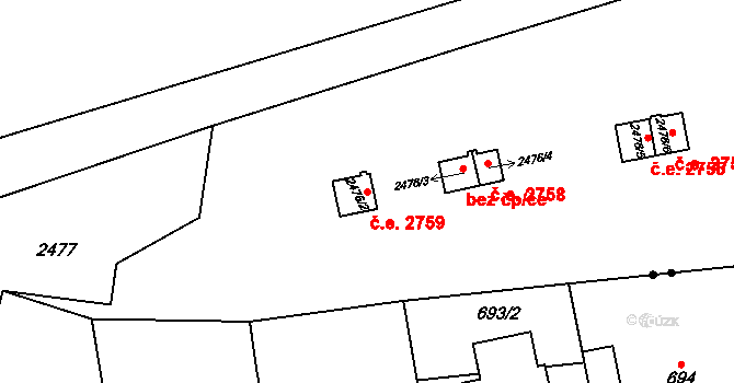 Doubravka 2759, Plzeň na parcele st. 2476/2 v KÚ Doubravka, Katastrální mapa