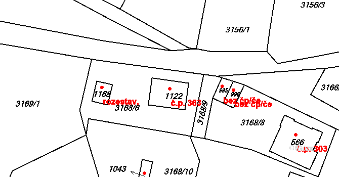 Jílové 363 na parcele st. 1122 v KÚ Jílové u Děčína, Katastrální mapa