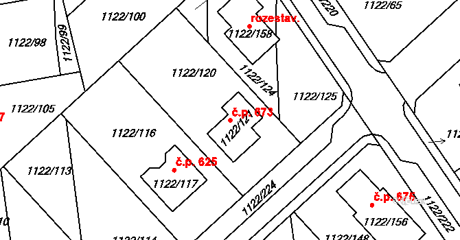 Tuchlovice 673 na parcele st. 1122/121 v KÚ Tuchlovice, Katastrální mapa
