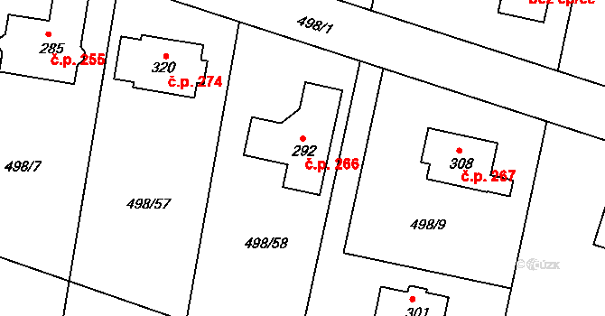 Orel 266 na parcele st. 292 v KÚ Orel, Katastrální mapa
