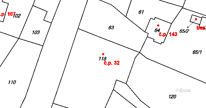 Moravský Kočov 32, Moravskoslezský Kočov na parcele st. 118 v KÚ Moravský Kočov, Katastrální mapa