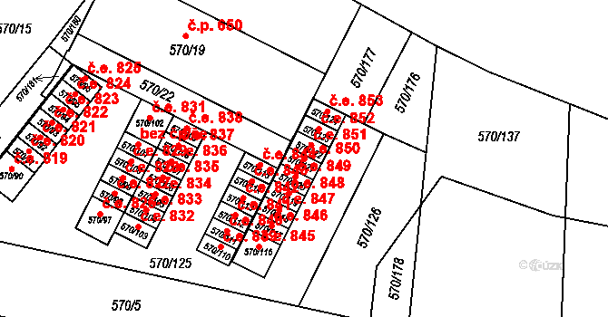Vyškov-Předměstí 850, Vyškov na parcele st. 570/121 v KÚ Vyškov, Katastrální mapa