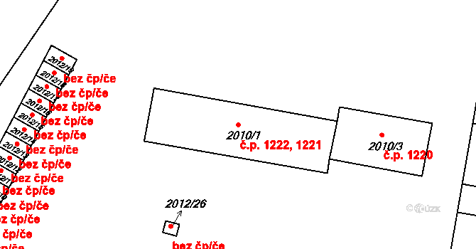 Bruntál 1221,1222 na parcele st. 2010/1 v KÚ Bruntál-město, Katastrální mapa