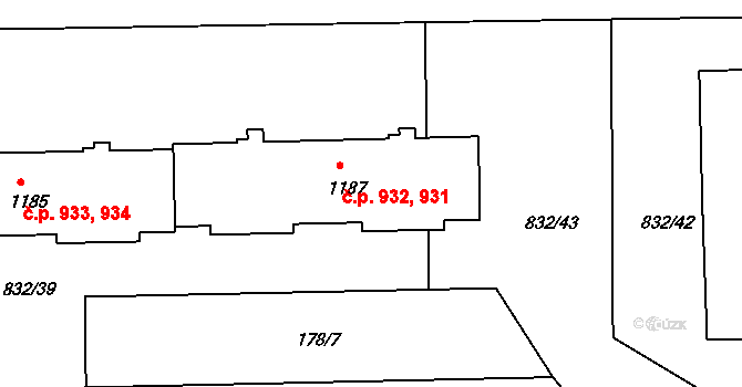 Horažďovice 931,932 na parcele st. 1187 v KÚ Horažďovice, Katastrální mapa