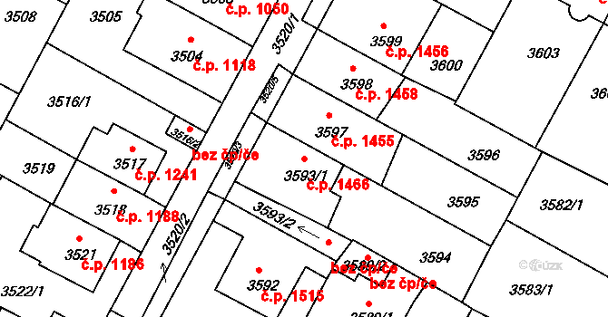 Předměstí 1466, Litoměřice na parcele st. 3593/1 v KÚ Litoměřice, Katastrální mapa