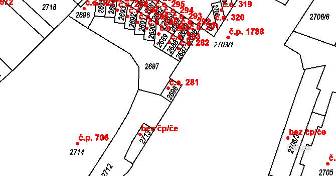 Děčín VI-Letná 281, Děčín na parcele st. 2698 v KÚ Podmokly, Katastrální mapa