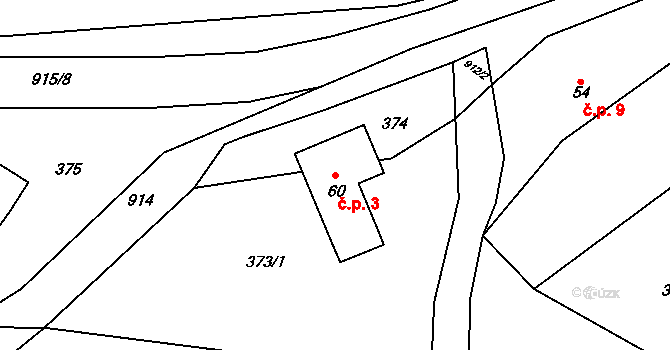 Hrádek 3, Ctiboř na parcele st. 60 v KÚ Ctiboř, Katastrální mapa