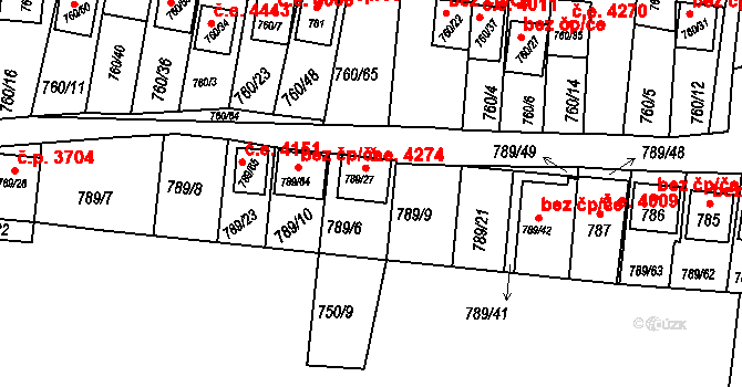 Znojmo 4274 na parcele st. 789/27 v KÚ Znojmo-Louka, Katastrální mapa