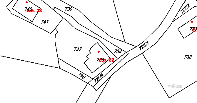 Dolní Chřibská 32, Chřibská na parcele st. 735 v KÚ Dolní Chřibská, Katastrální mapa