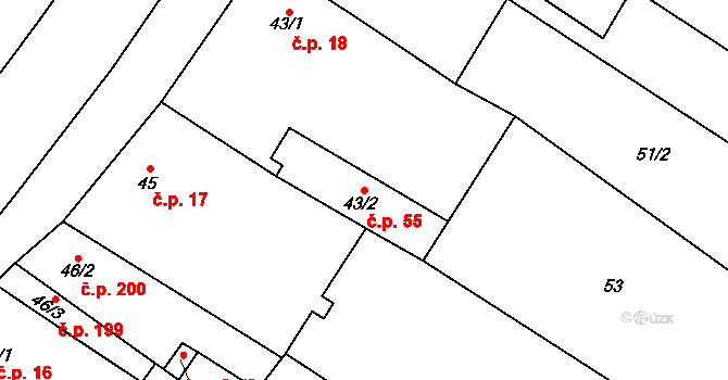 Jimramov 55 na parcele st. 43/2 v KÚ Jimramov, Katastrální mapa