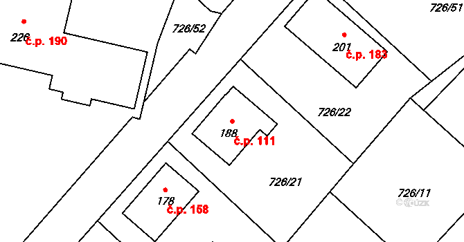 Křoví 111 na parcele st. 188 v KÚ Křoví, Katastrální mapa