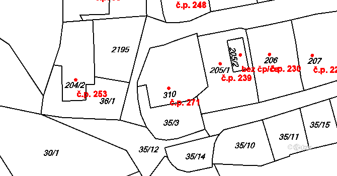 Skalná 271 na parcele st. 310 v KÚ Skalná, Katastrální mapa