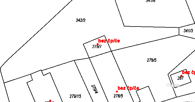 Přílepy 38615711 na parcele st. 278/7 v KÚ Přílepy, Katastrální mapa