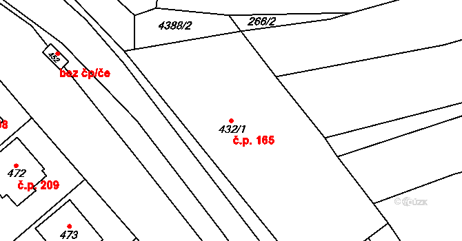 Vysoké Pole 165 na parcele st. 432/1 v KÚ Vysoké Pole, Katastrální mapa