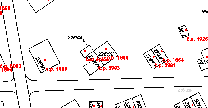 Zlín 1666 na parcele st. 2266/2 v KÚ Zlín, Katastrální mapa