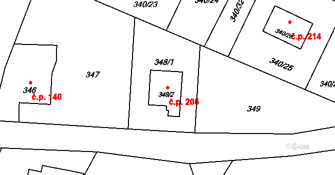 Děhylov 205 na parcele st. 348/2 v KÚ Děhylov, Katastrální mapa