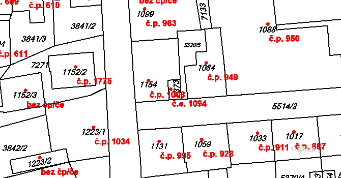 Kraslice 1094 na parcele st. 2373 v KÚ Kraslice, Katastrální mapa