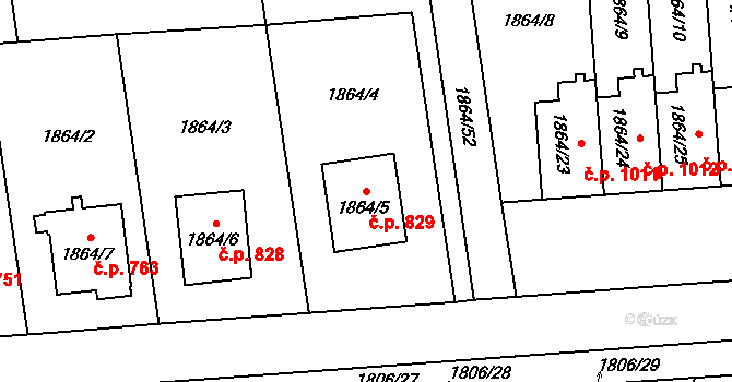 Kylešovice 829, Opava na parcele st. 1864/5 v KÚ Kylešovice, Katastrální mapa