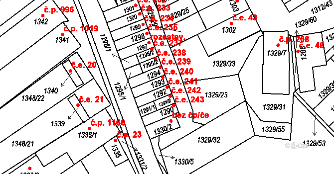 Hustopeče 241 na parcele st. 1292 v KÚ Hustopeče u Brna, Katastrální mapa