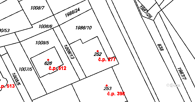 Nedakonice 277 na parcele st. 252 v KÚ Nedakonice, Katastrální mapa