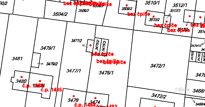 České Budějovice 46877711 na parcele st. 3475/3 v KÚ České Budějovice 7, Katastrální mapa