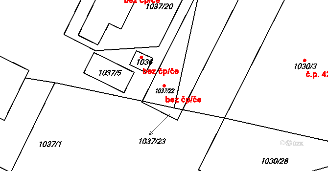 Zádveřice-Raková 47870711 na parcele st. 1037/2 v KÚ Zádveřice, Katastrální mapa
