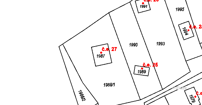 Buchlovice 27 na parcele st. 1987 v KÚ Buchlovice, Katastrální mapa