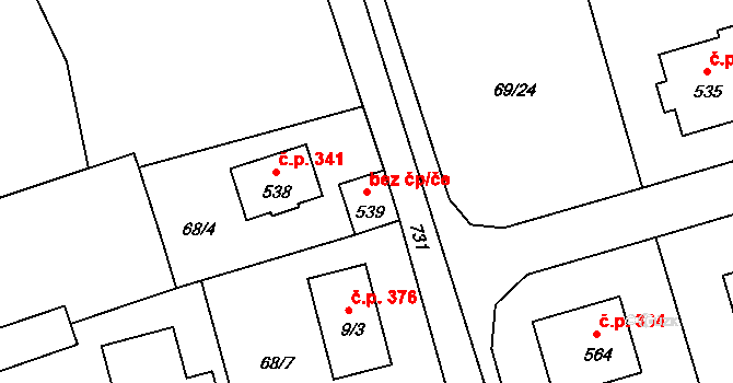 Úhonice 48477711 na parcele st. 539 v KÚ Úhonice, Katastrální mapa