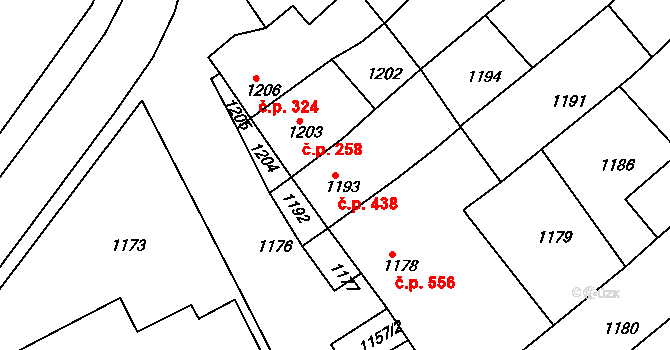 Nivnice 438 na parcele st. 1193 v KÚ Nivnice, Katastrální mapa