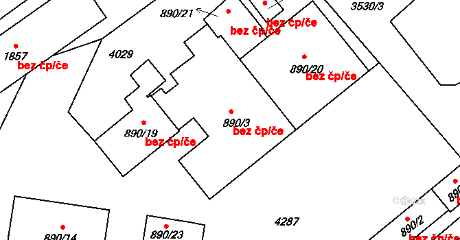 Dobřany 48570711 na parcele st. 890/3 v KÚ Dobřany, Katastrální mapa