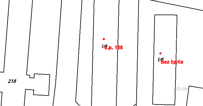 Cerhýnky 136, Cerhenice na parcele st. 1/4 v KÚ Cerhýnky, Katastrální mapa