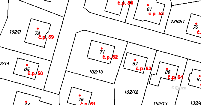 Kladina 62, Sezemice na parcele st. 71 v KÚ Kladina, Katastrální mapa