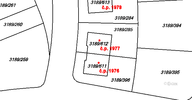 Roztoky 1977 na parcele st. 3189/612 v KÚ Žalov, Katastrální mapa