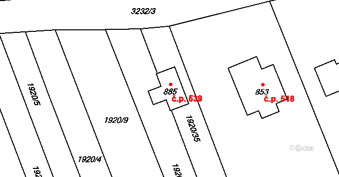 Topolná 539 na parcele st. 885 v KÚ Topolná, Katastrální mapa