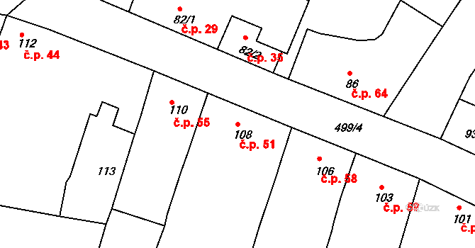Záboří 51, Protivín na parcele st. 108 v KÚ Záboří u Protivína, Katastrální mapa