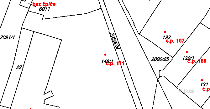 Vnitřní Město 111, Písek na parcele st. 143/1 v KÚ Písek, Katastrální mapa