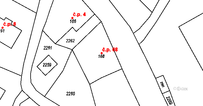 Prostřední Lipka 68, Králíky na parcele st. 188 v KÚ Prostřední Lipka, Katastrální mapa