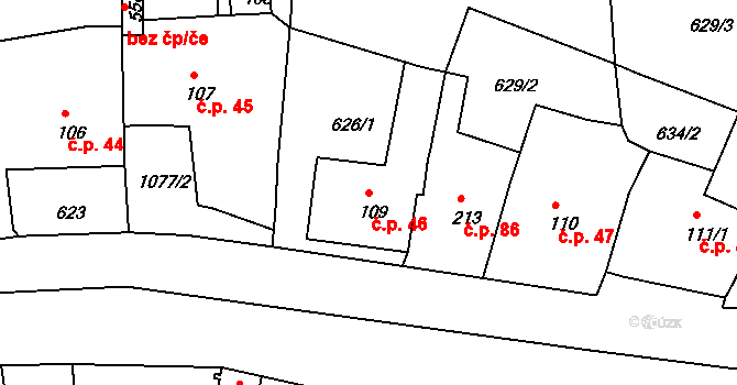 Dolní Kamenice 46, Česká Kamenice na parcele st. 109 v KÚ Dolní Kamenice, Katastrální mapa