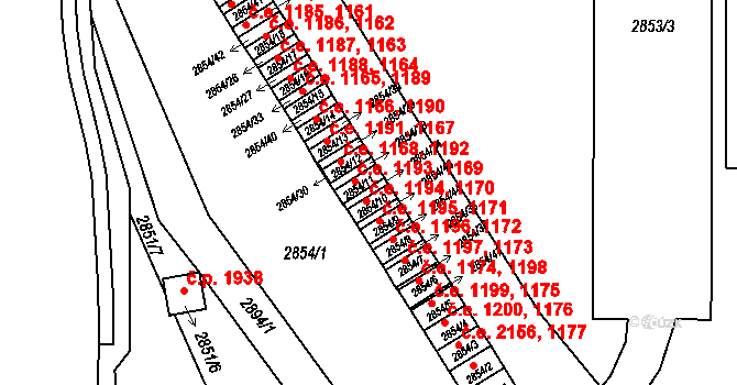 Český Těšín 1170,1194 na parcele st. 2854/10 v KÚ Český Těšín, Katastrální mapa