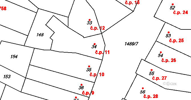 Kostelec nad Labem 11 na parcele st. 34 v KÚ Kostelec nad Labem, Katastrální mapa
