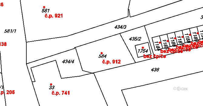 Kralupy nad Vltavou 912 na parcele st. 584 v KÚ Kralupy nad Vltavou, Katastrální mapa